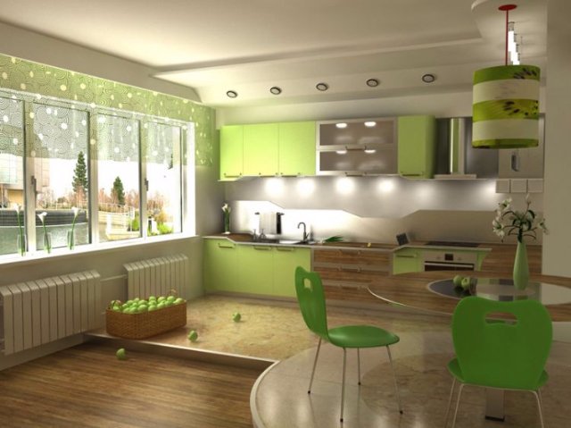 Оригинальный дизайн кухни в светло-зеленых тонах